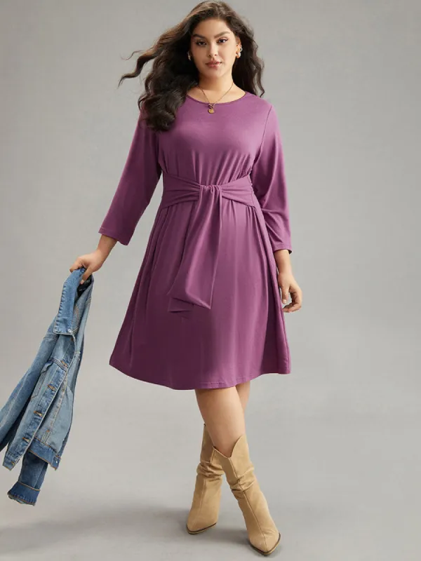 Solid Ties Knot Round Neck Dress sold by Bloomchic
