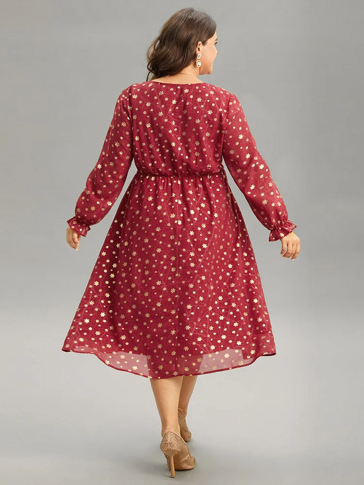 Snowflake Glitter Mesh Gathered Ruffles Dress sold by Bloomchic product image thumbnail 3