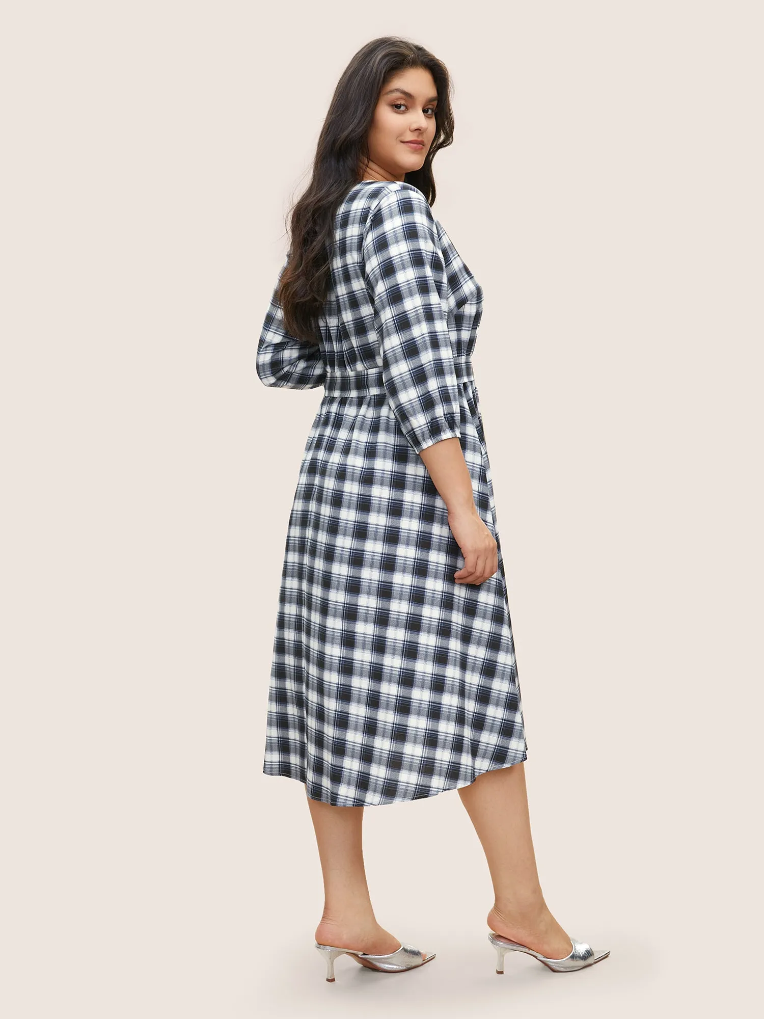 Plaid Button Detail Belted Elastic Waist Dress sold by Bloomchic product image thumbnail 3