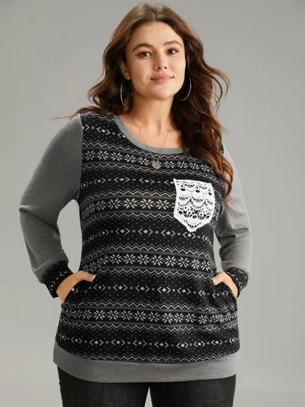 Boho Print Patchwork Lace Panel T-shirt sold by Bloomchic