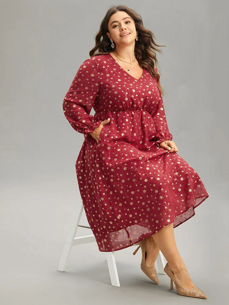 Snowflake Glitter Mesh Gathered Ruffles Dress sold by Bloomchic product image thumbnail 2