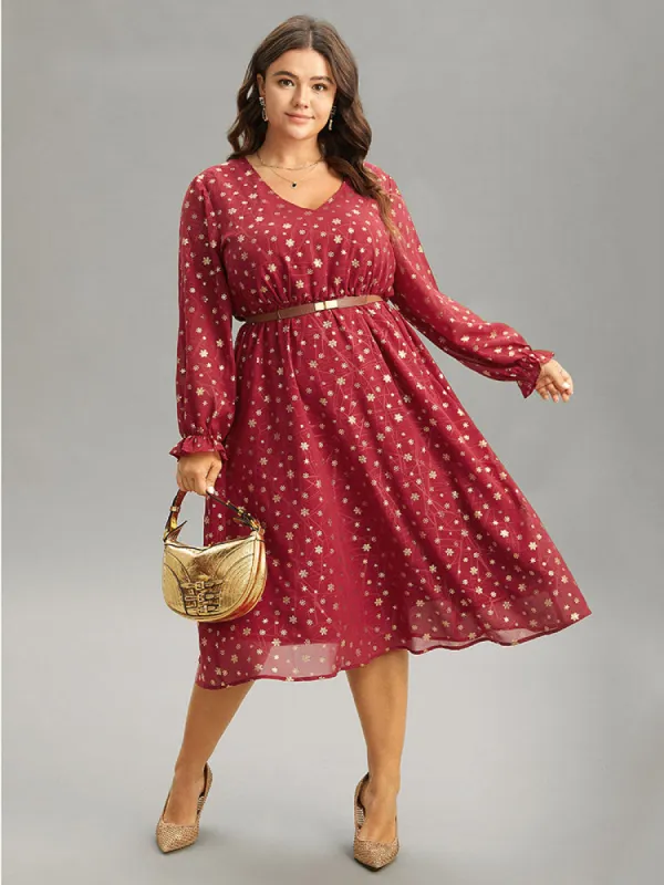 Snowflake Glitter Mesh Gathered Ruffles Dress sold by Bloomchic