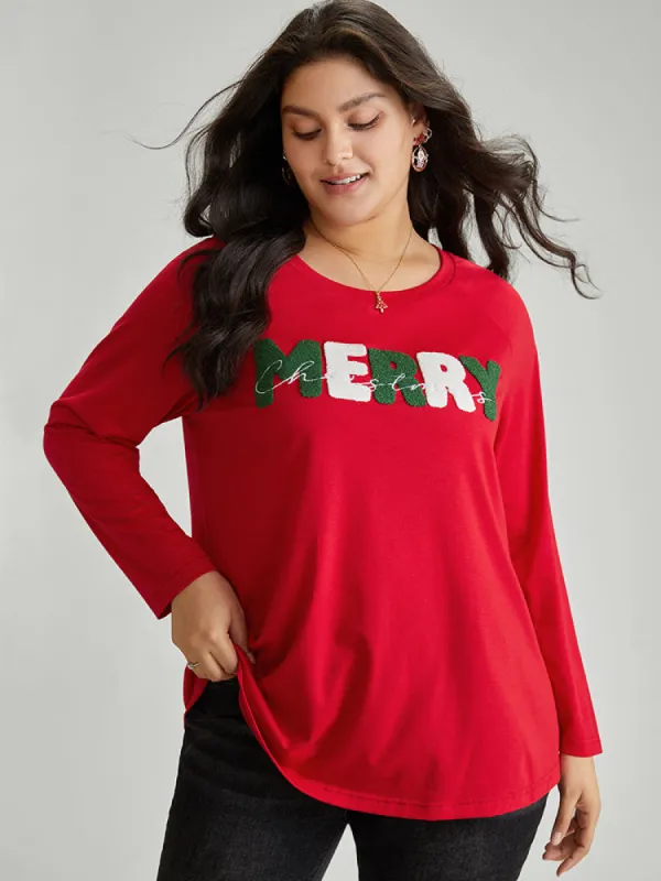 Christmas Terry Embroidered Raglan Sleeve T-shirt sold by Bloomchic