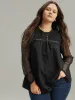 Solid Keyhole Mesh Plicated Detail Blouse sold by Bloomchic