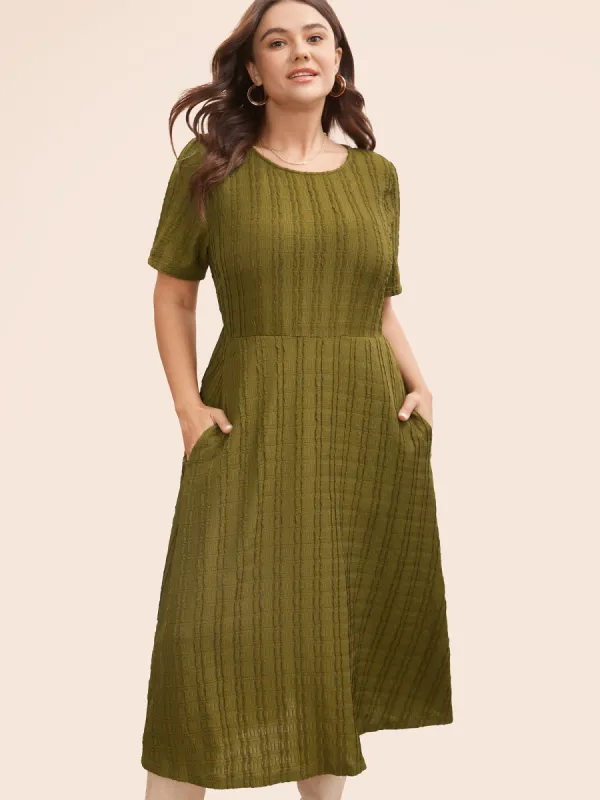 Solid Textured Crew Neck Midi Dress sold by Bloomchic