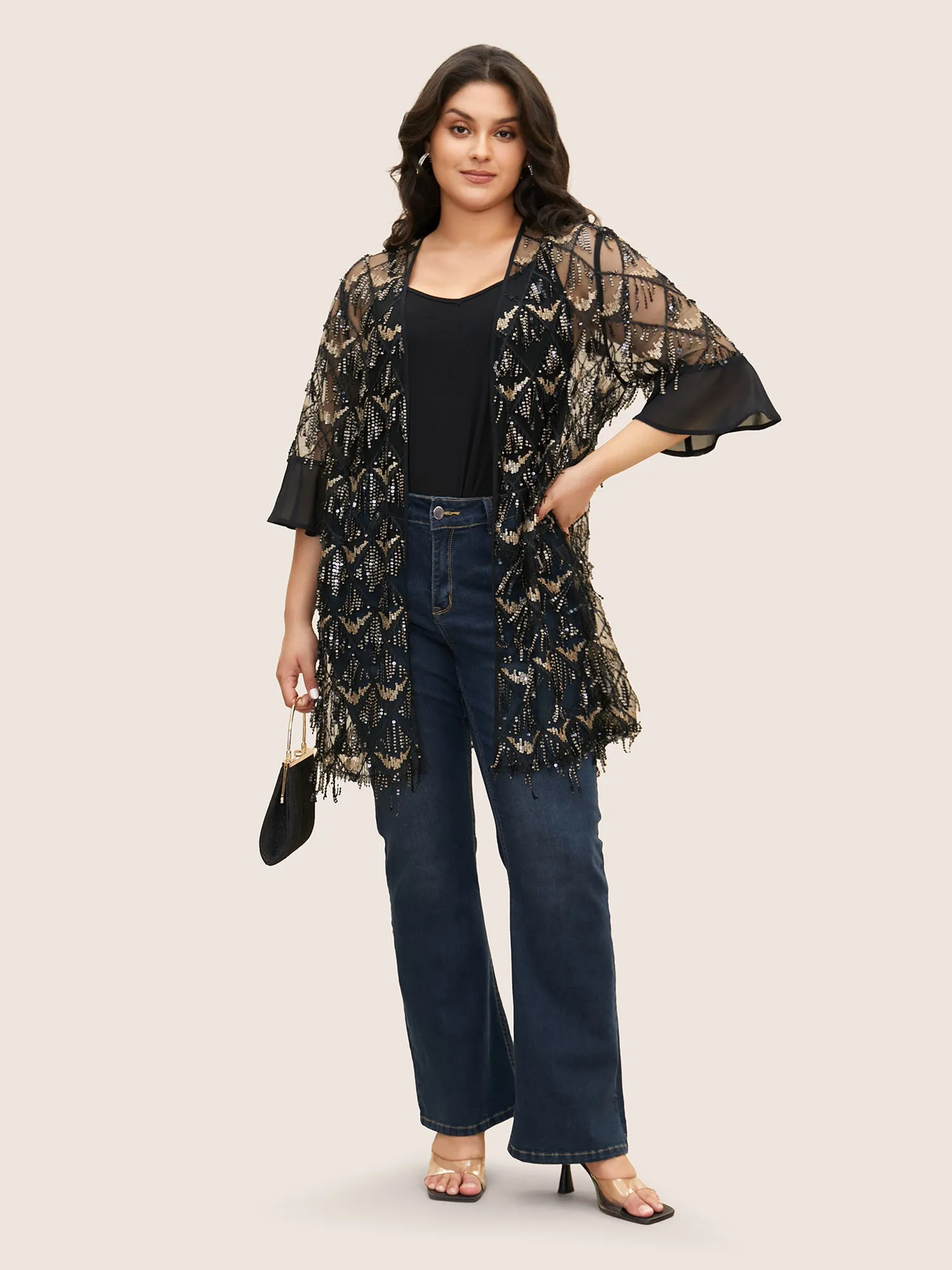 Sequin Mesh Patchwork Tassel Trim Cover Up sold by Bloomchic product image thumbnail 2