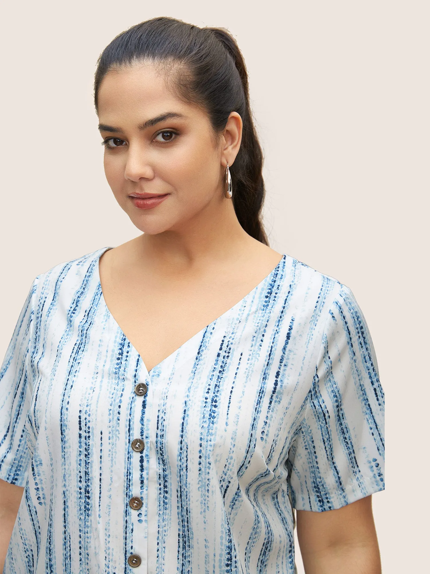 Brush Print Tie Knot Button Detail Blouse sold by Bloomchic product image thumbnail 4