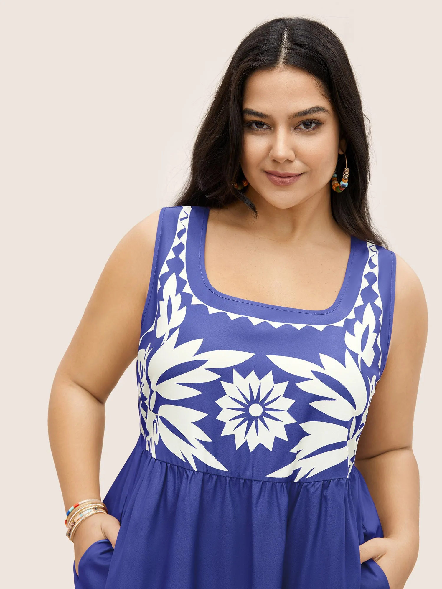 Boho Print Square Neck Elastic Waist Tank Dress sold by Bloomchic product image thumbnail 5