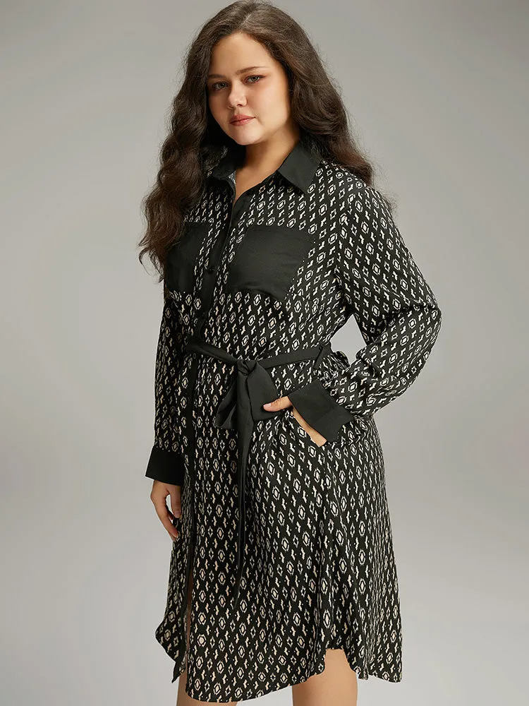 Geometric Patched Pocket Arc Hem Dress sold by Bloomchic product image thumbnail 4