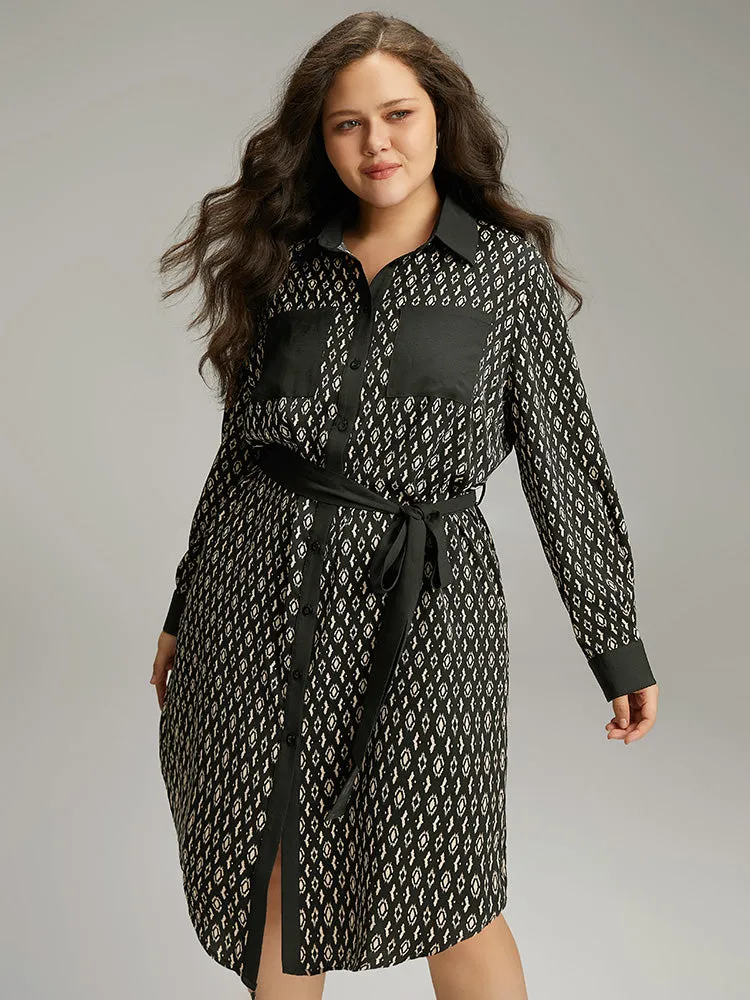 Geometric Patched Pocket Arc Hem Dress sold by Bloomchic