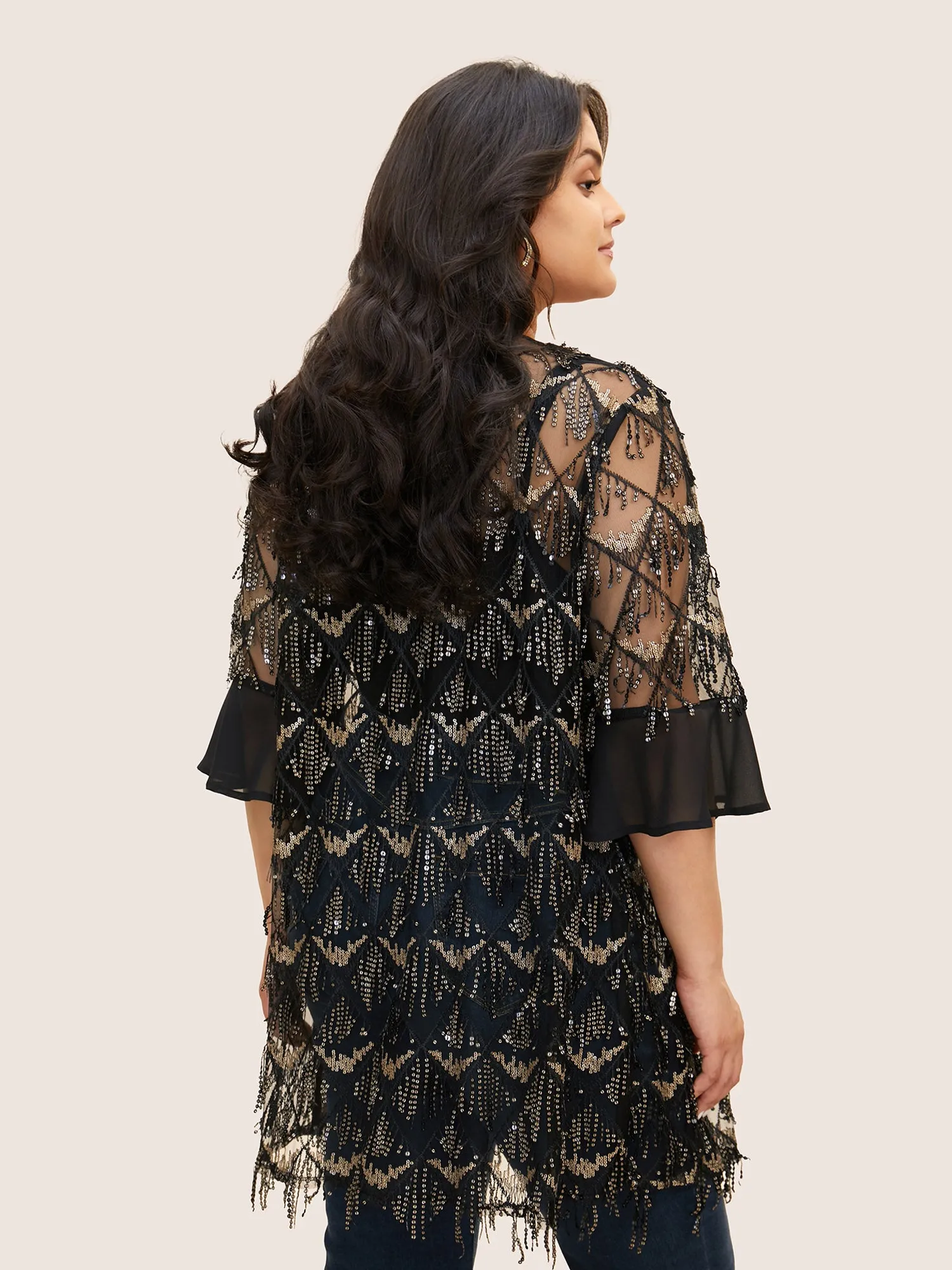 Sequin Mesh Patchwork Tassel Trim Cover Up sold by Bloomchic product image thumbnail 4