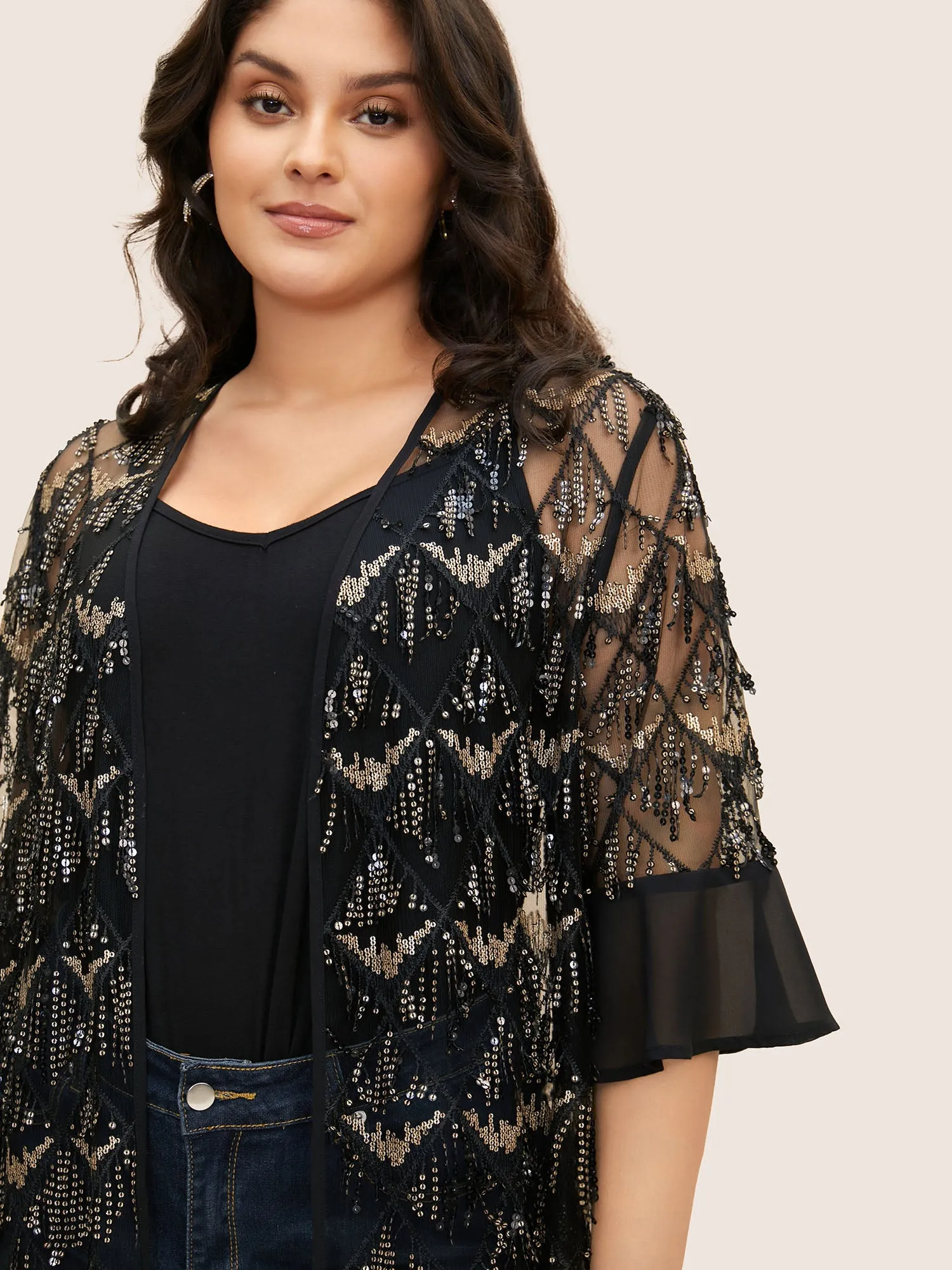 Sequin Mesh Patchwork Tassel Trim Cover Up sold by Bloomchic product image thumbnail 3
