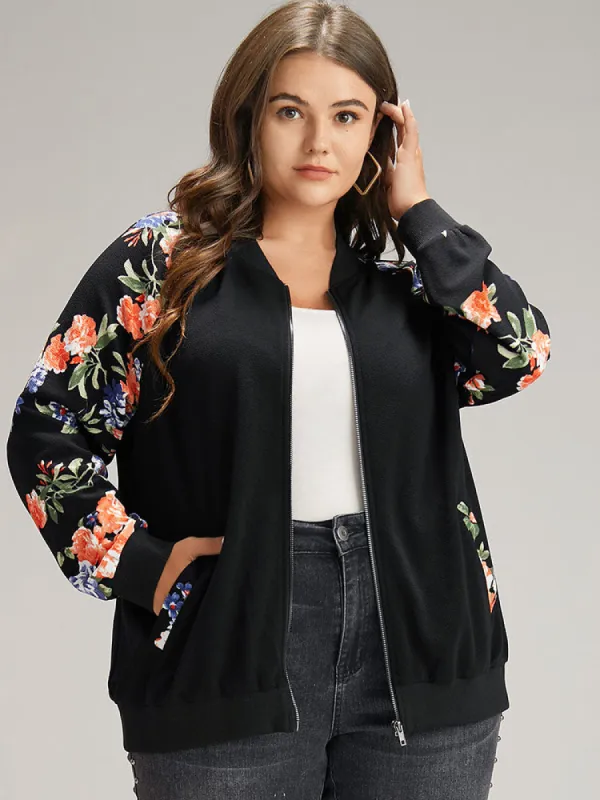 Floral Patchwork Zipper Pocket Bomber Jacket sold by Bloomchic