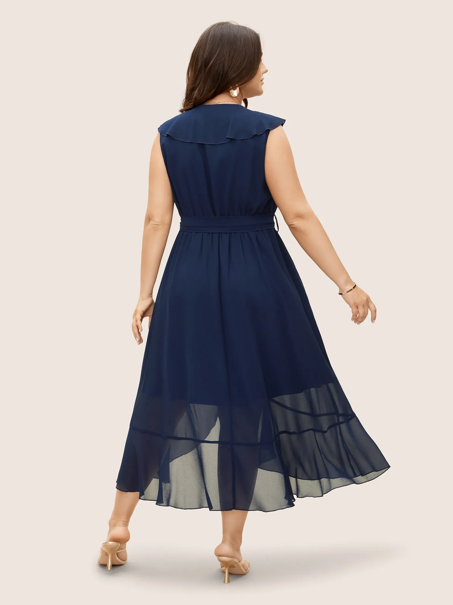 Chiffon Overlap Collar Ruffle Trim Dress sold by Bloomchic product image thumbnail 2