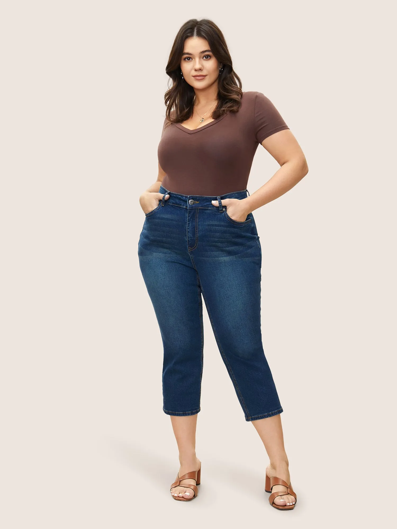 Medium Wash Straight Leg Cropped Jeans sold by Bloomchic product image thumbnail 2