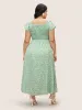 Ditsy Floral Ruffles Shirred Split Side Dress sold by Bloomchic