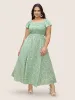 Ditsy Floral Ruffles Shirred Split Side Dress sold by Bloomchic