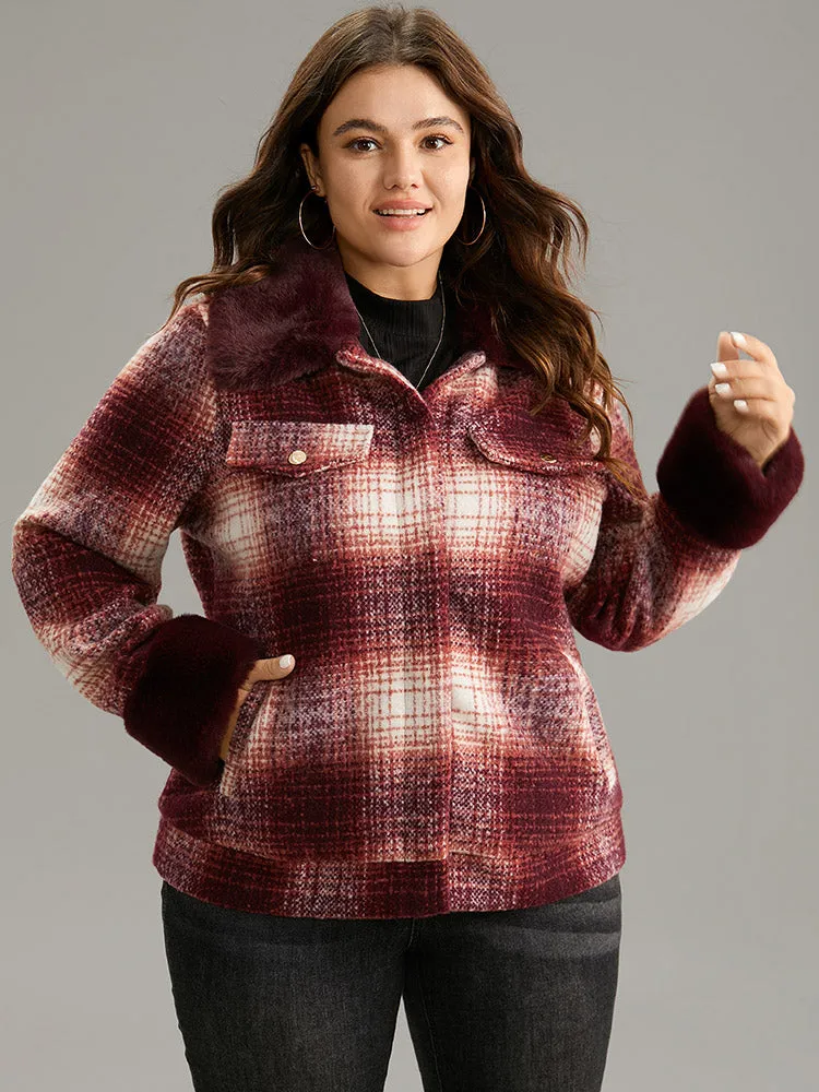 Plaid Patchwork Button Through Fuzzy Trim Jacket sold by Bloomchic product image thumbnail 3