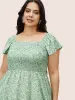 Ditsy Floral Ruffles Shirred Split Side Dress sold by Bloomchic