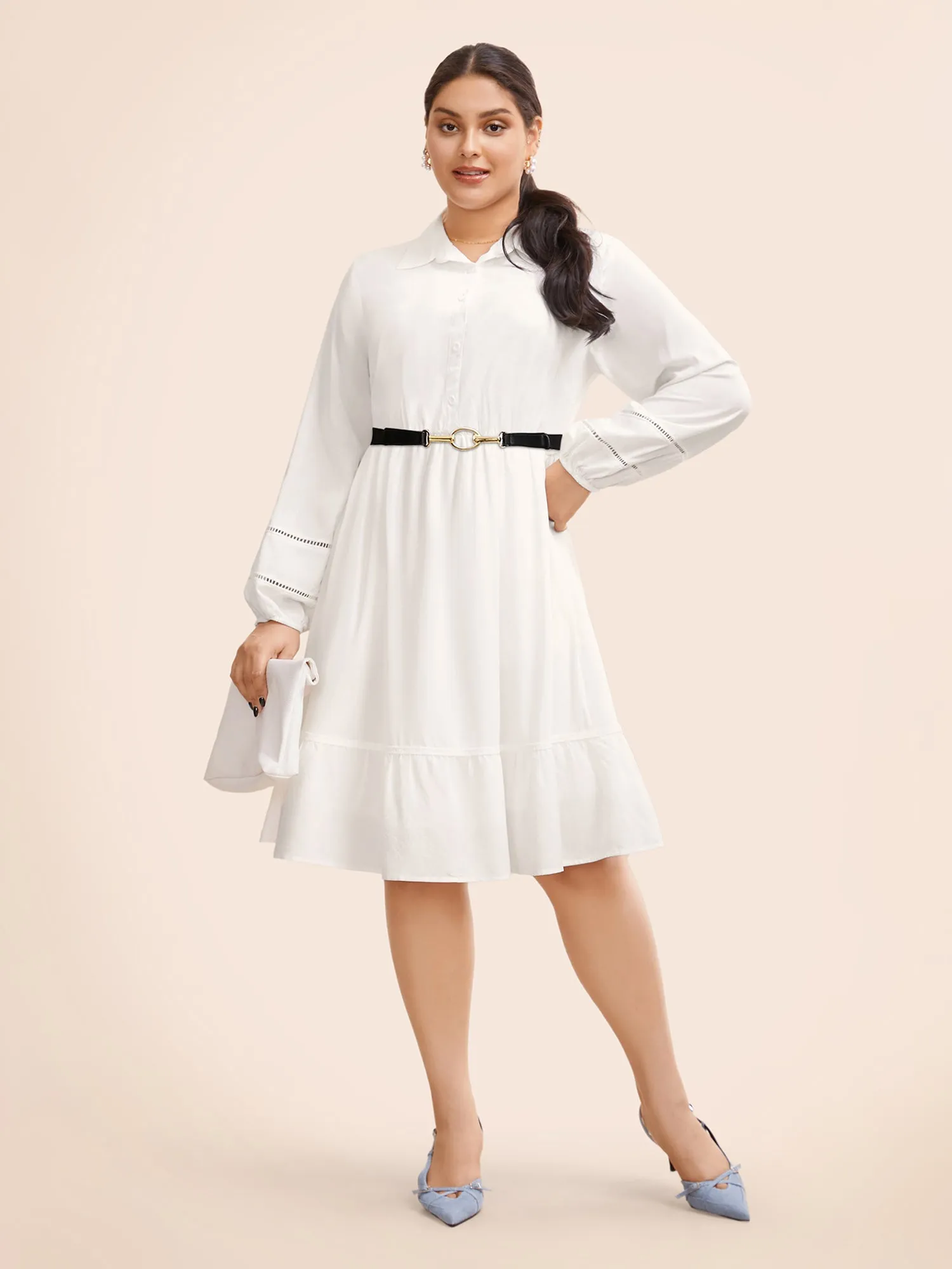 Shirt Collar Button Detail Woven Ribbon Dress sold by Bloomchic product image thumbnail 2