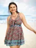 V Neck Boho Print Twist Front Swim Dress sold by Bloomchic