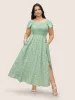 Ditsy Floral Ruffles Shirred Split Side Dress sold by Bloomchic