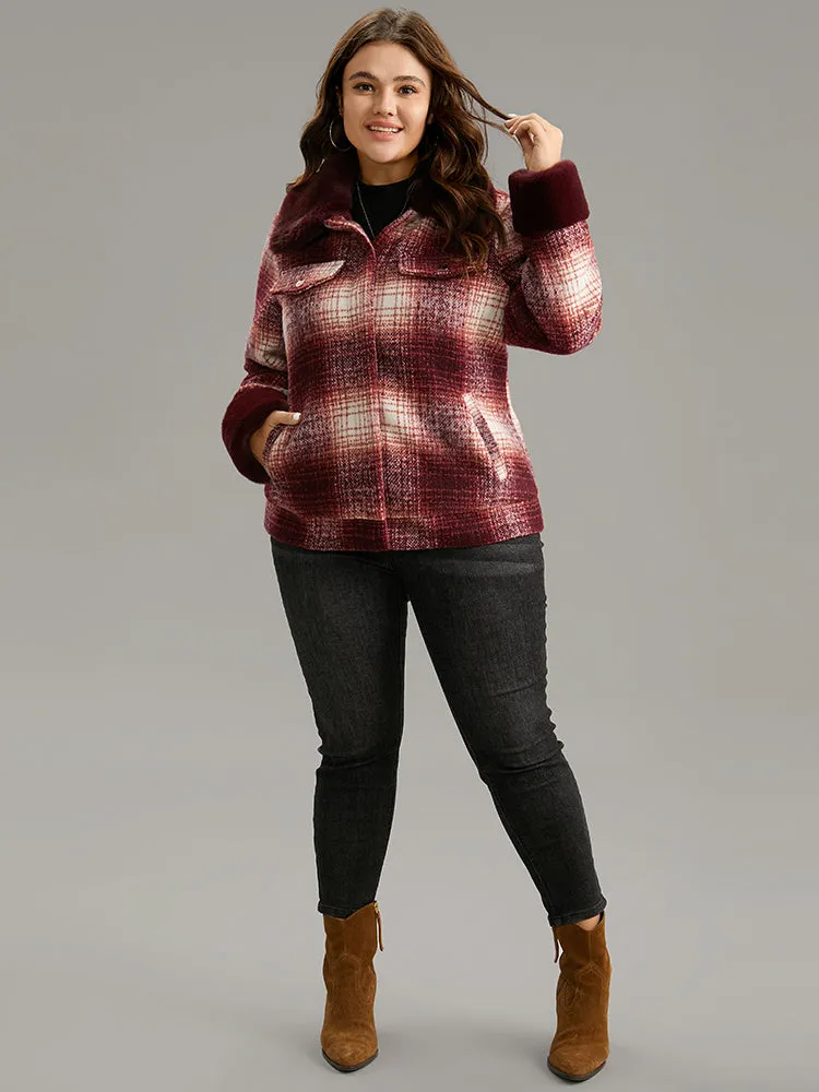 Plaid Patchwork Button Through Fuzzy Trim Jacket sold by Bloomchic product image thumbnail 4