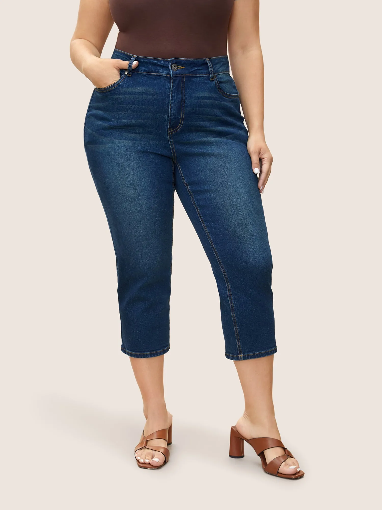 Medium Wash Straight Leg Cropped Jeans sold by Bloomchic
