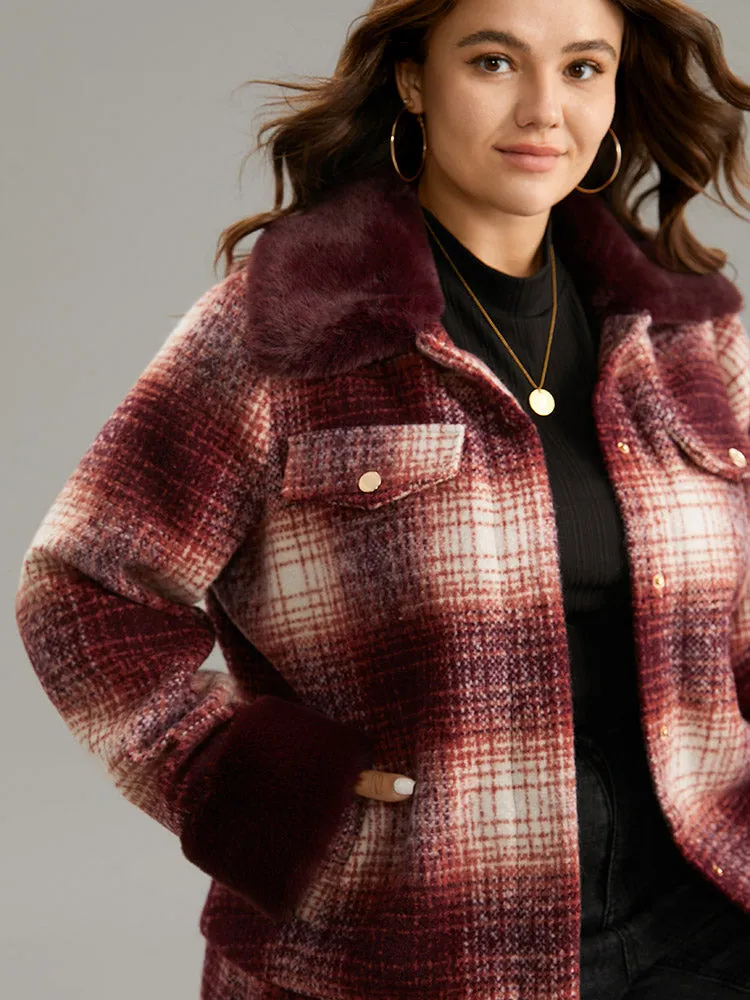 Plaid Patchwork Button Through Fuzzy Trim Jacket sold by Bloomchic product image thumbnail 5