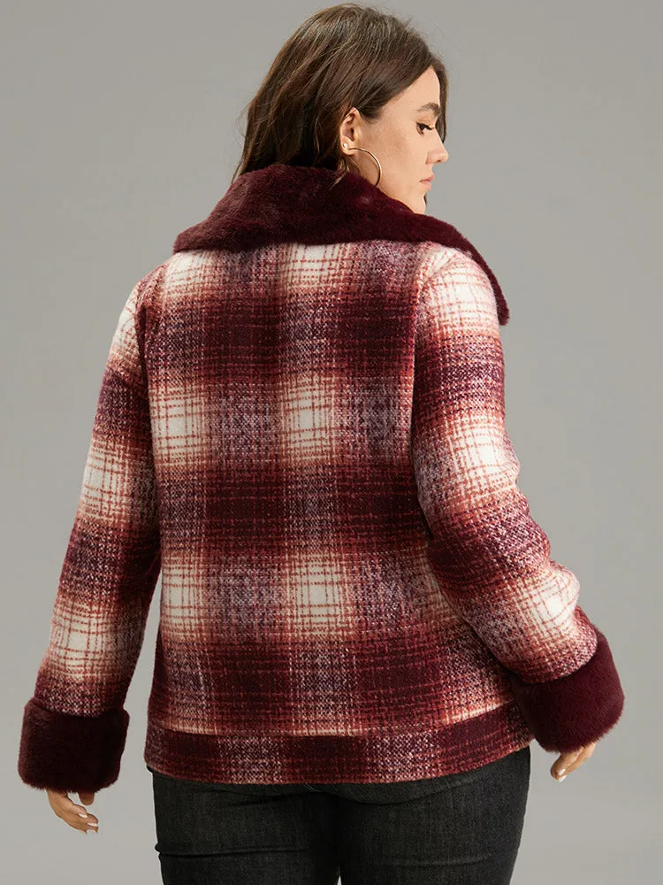 Plaid Patchwork Button Through Fuzzy Trim Jacket sold by Bloomchic product image thumbnail 2