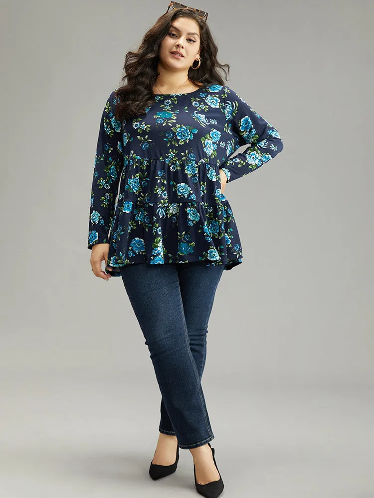 Floral Print Flutter Hem Gathered T-shirt sold by Bloomchic product image thumbnail 4