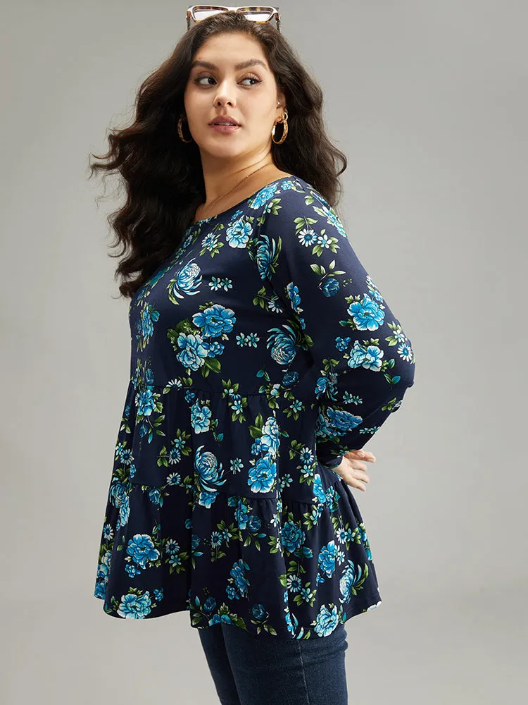 Floral Print Flutter Hem Gathered T-shirt sold by Bloomchic product image thumbnail 3