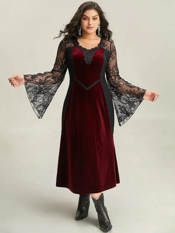 Halloween Eyelet Lace Mesh Bell Sleeve Dress sold by Bloomchic