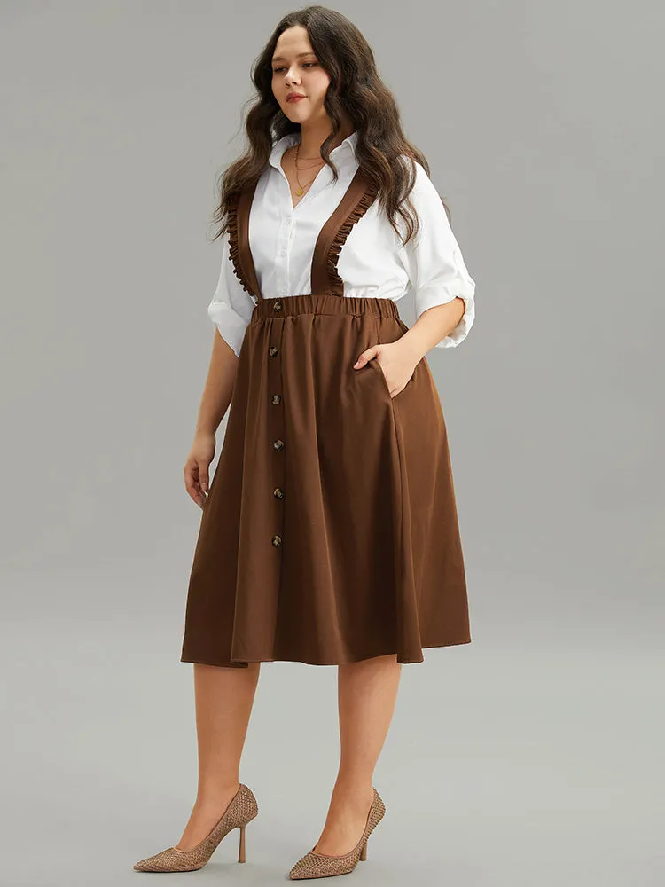 Elastic Waist Button Detail Frill Trim Overall Skirt sold by Bloomchic product image thumbnail 4