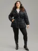 Patchwork Drawstring Button Up Glitter Padded Jacket sold by Bloomchic
