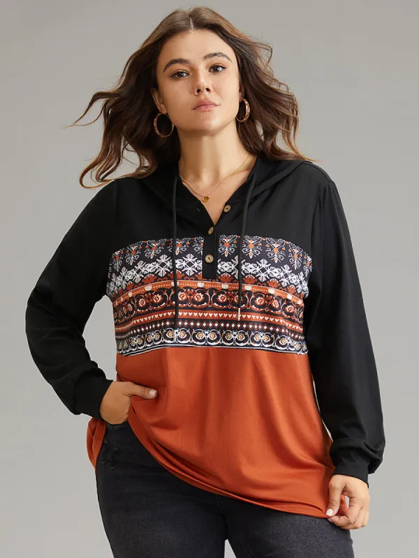 Contrast Bandana Button Up Hooded T-shirt sold by Bloomchic