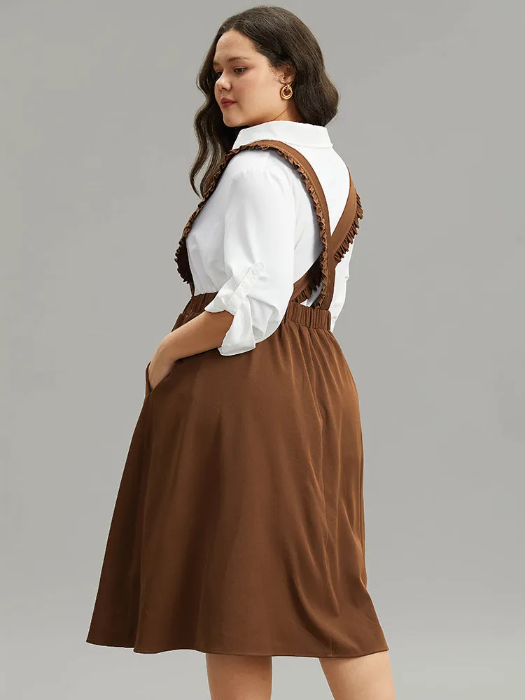 Elastic Waist Button Detail Frill Trim Overall Skirt sold by Bloomchic product image thumbnail 2