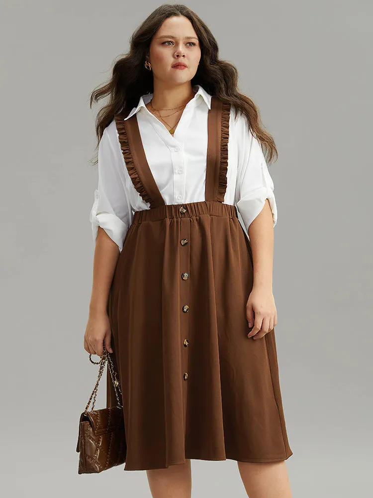 Elastic Waist Button Detail Frill Trim Overall Skirt sold by Bloomchic product image thumbnail 3