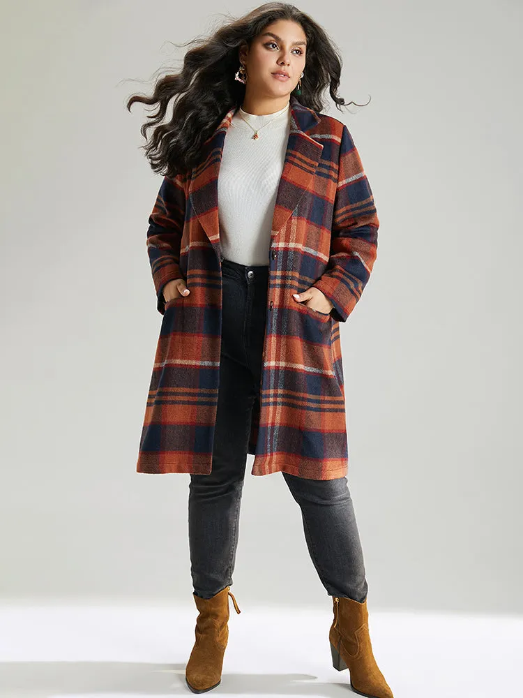 Lapel Collar Plaid Pocket Button Up Coat sold by Bloomchic