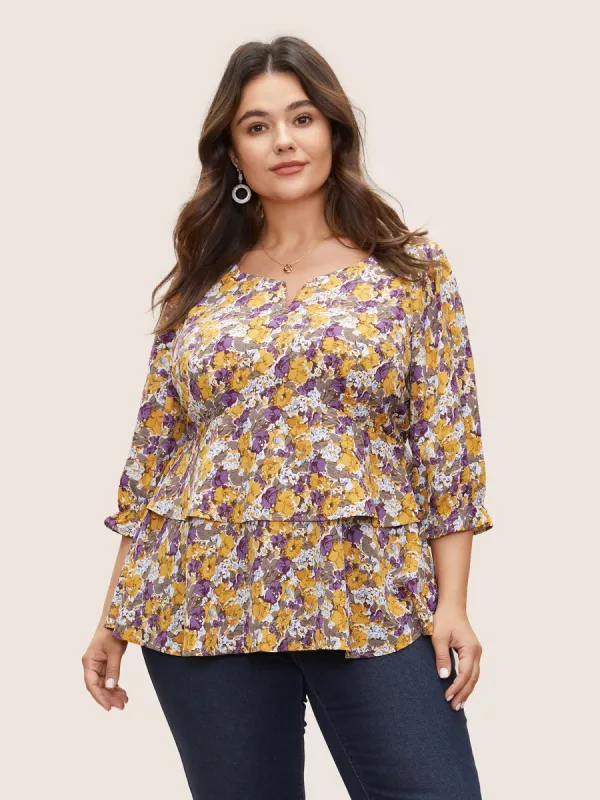 Floral Allover Print Ruffles Tiered Hem Blouse sold by Bloomchic