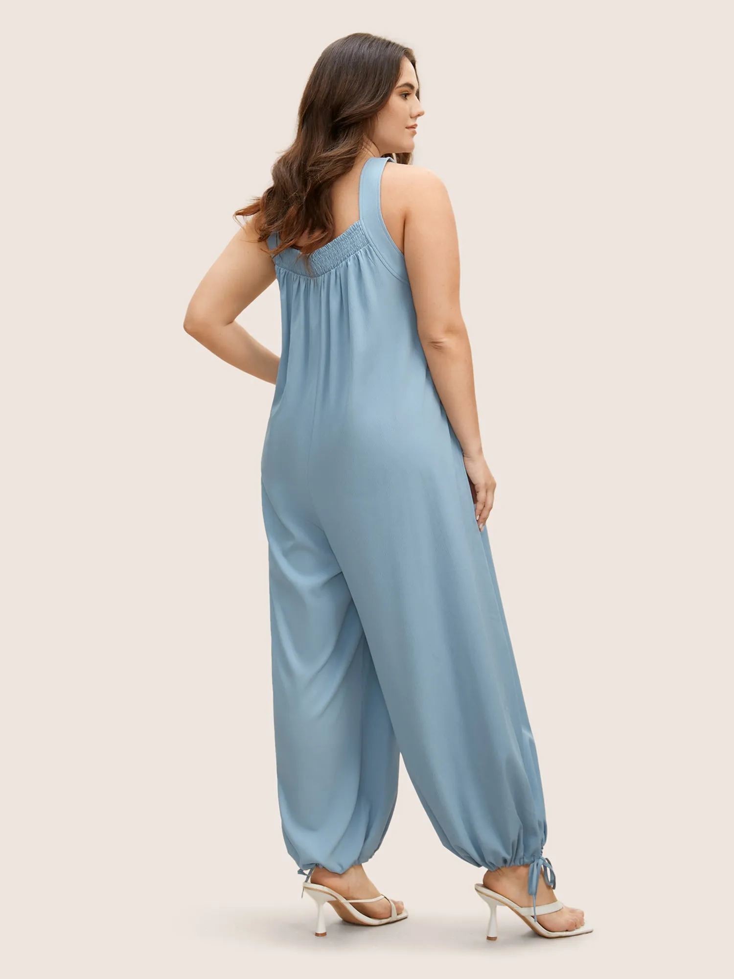 Heart Neckline Shirred Drawstring Carrot Jumpsuit sold by Bloomchic product image thumbnail 4