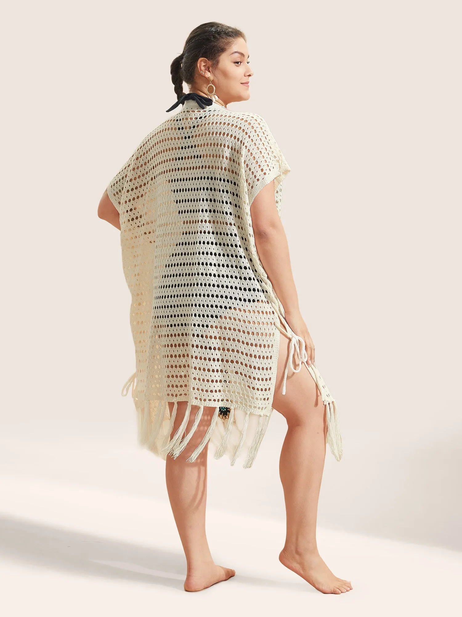 Floral Cut Out Tassels Hem Mesh Swim Cover Up sold by Bloomchic product image thumbnail 2