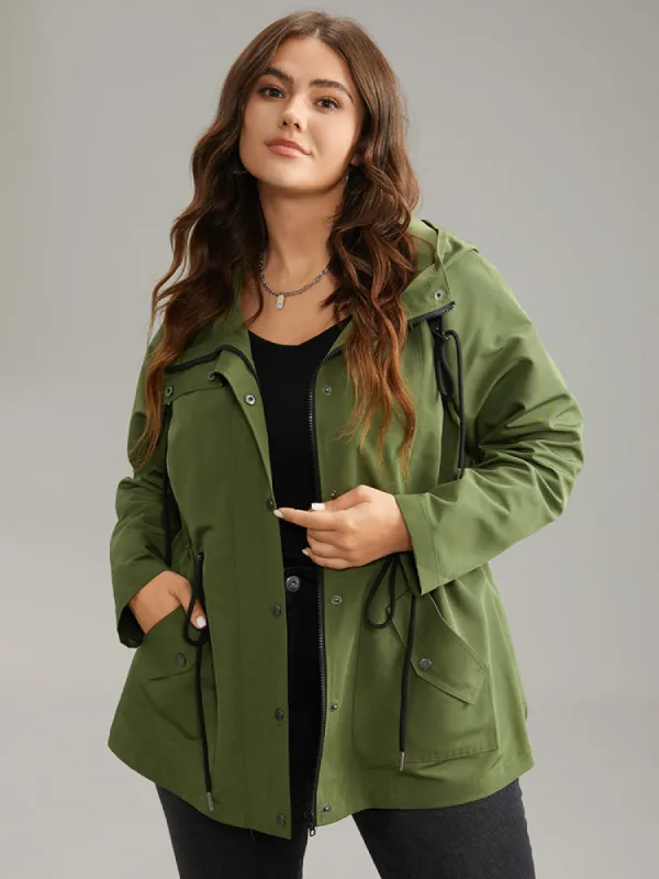 Wind-Resistant Hooded Drawstring Waistline Inside Coat sold by Bloomchic