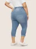 Light Wash Slanted Pocket Roll Hem Jeans sold by Bloomchic