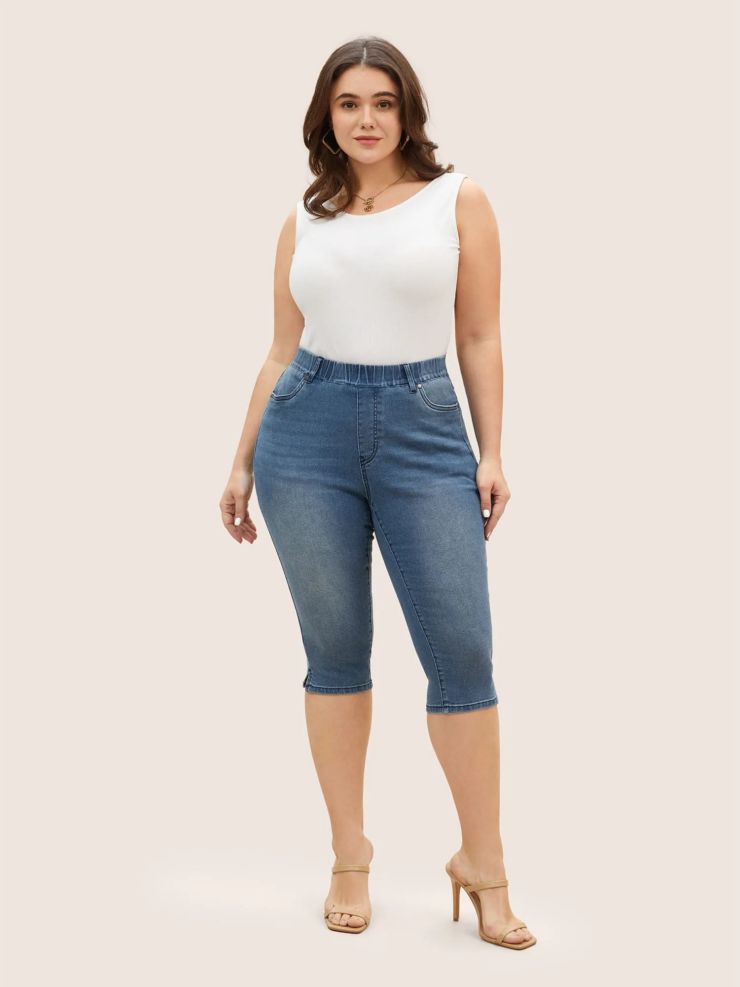 Medium Wash Elastic Waist Pull-on Jegging Jeans sold by Bloomchic product image thumbnail 3