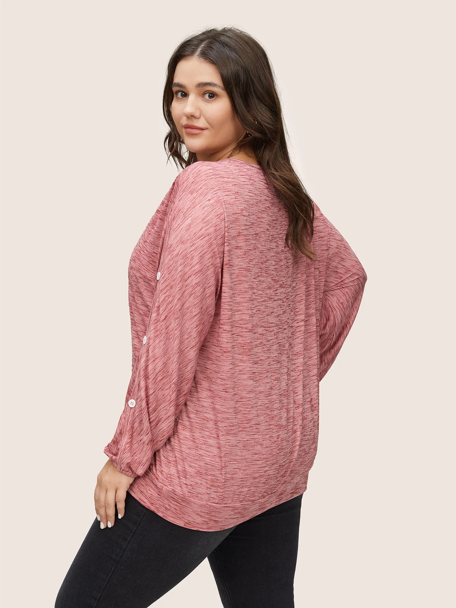 Heather Button Detail Dolman Sleeve T-shirt sold by Bloomchic product image thumbnail 2
