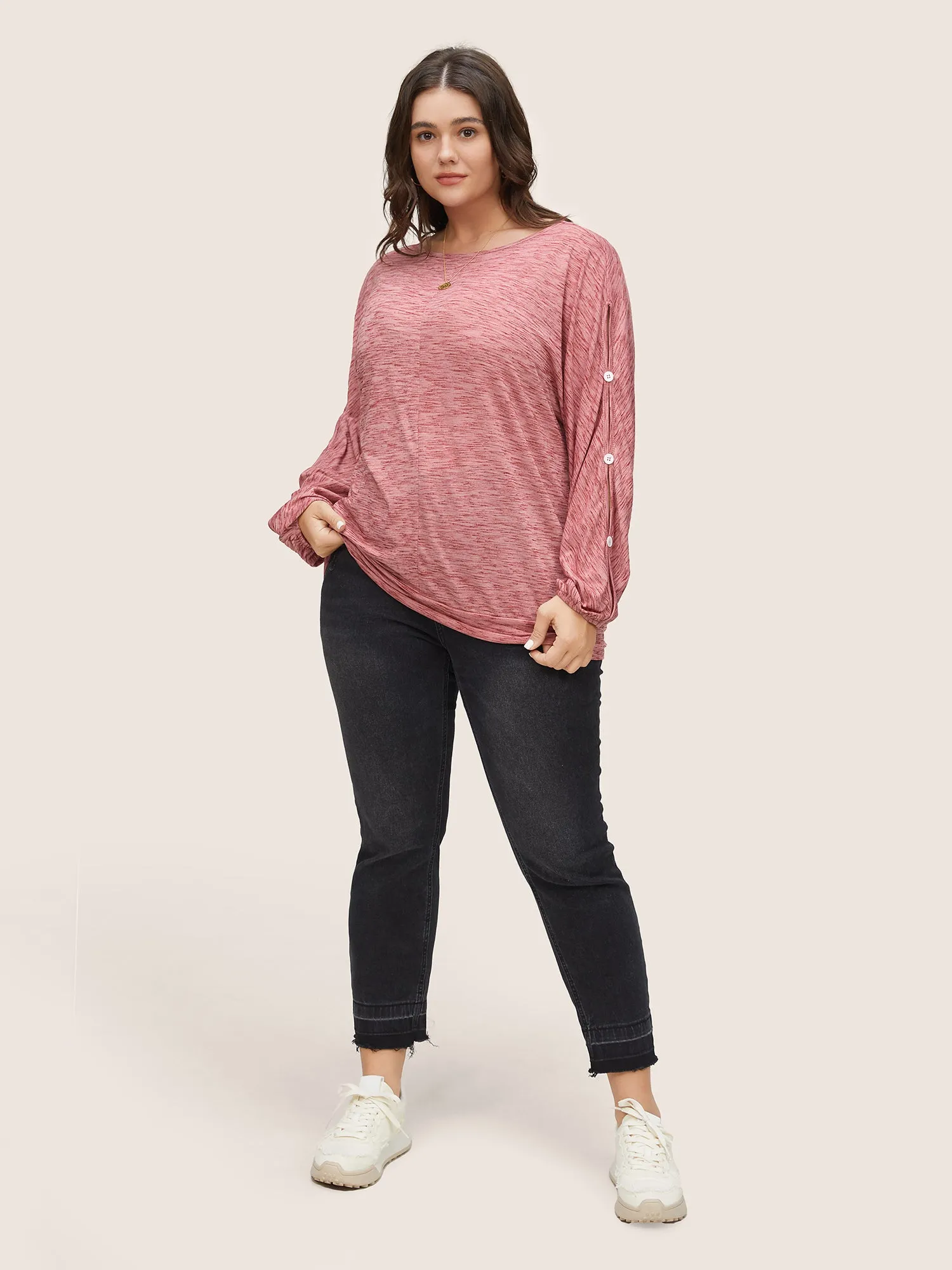Heather Button Detail Dolman Sleeve T-shirt sold by Bloomchic product image thumbnail 3