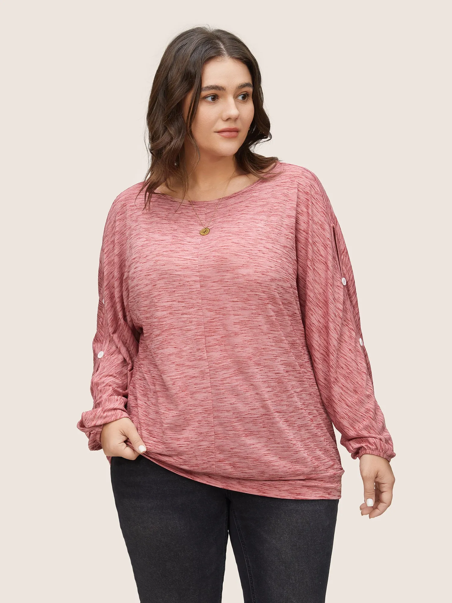 Heather Button Detail Dolman Sleeve T-shirt sold by Bloomchic
