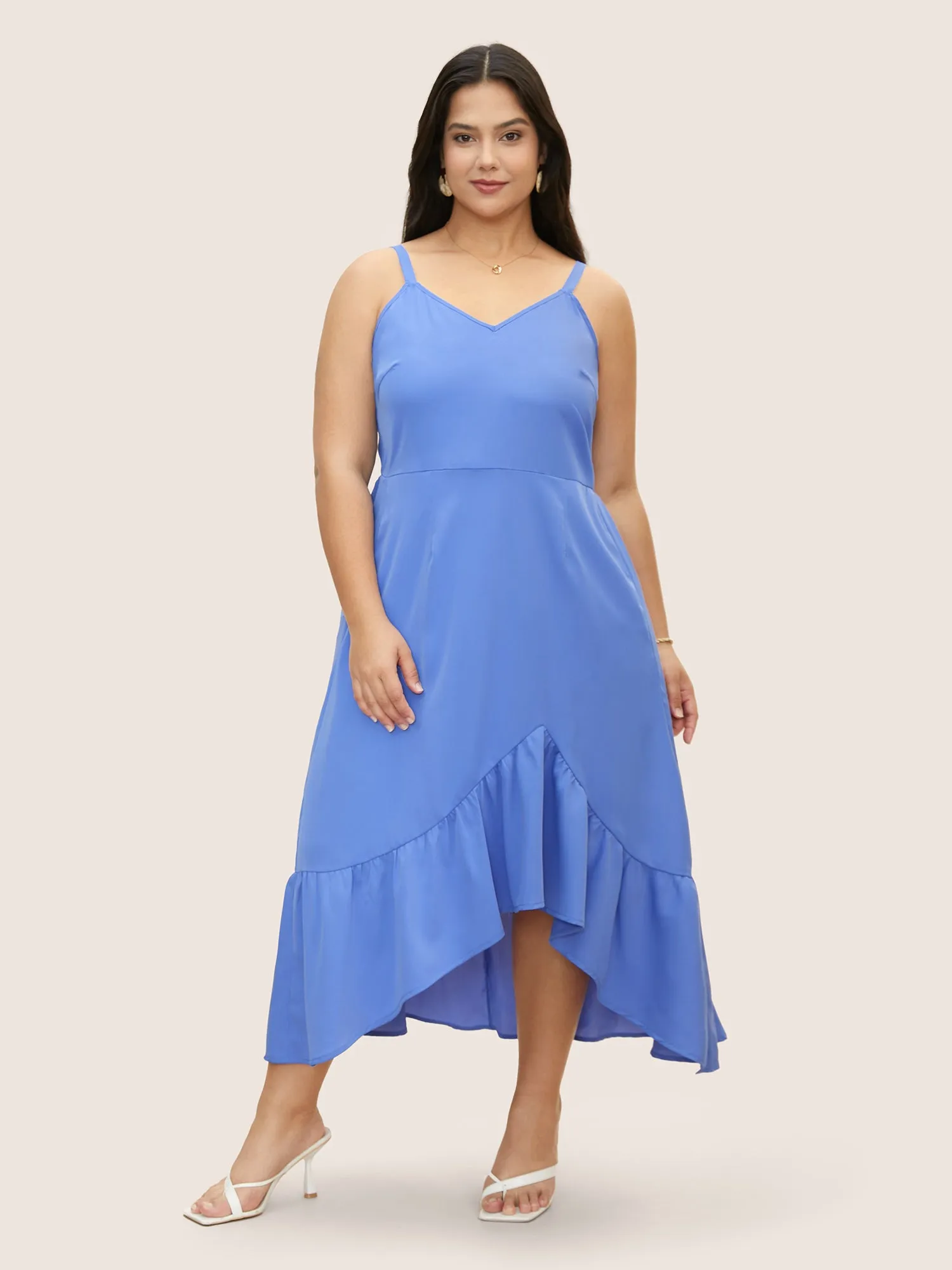 Solid Patchwork Ruffle Hem Midi Dress sold by Bloomchic product image thumbnail 3
