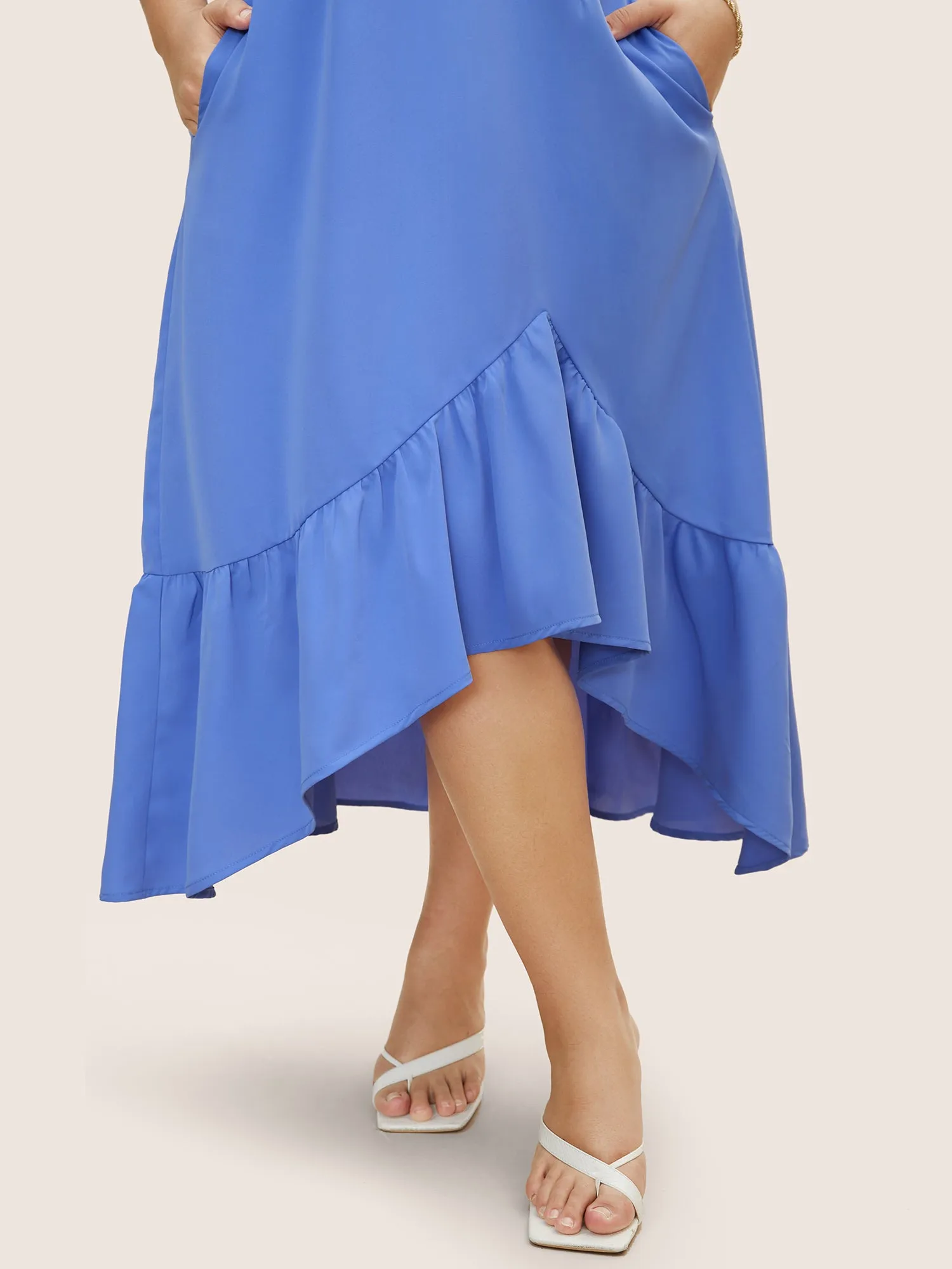 Solid Patchwork Ruffle Hem Midi Dress sold by Bloomchic product image thumbnail 2